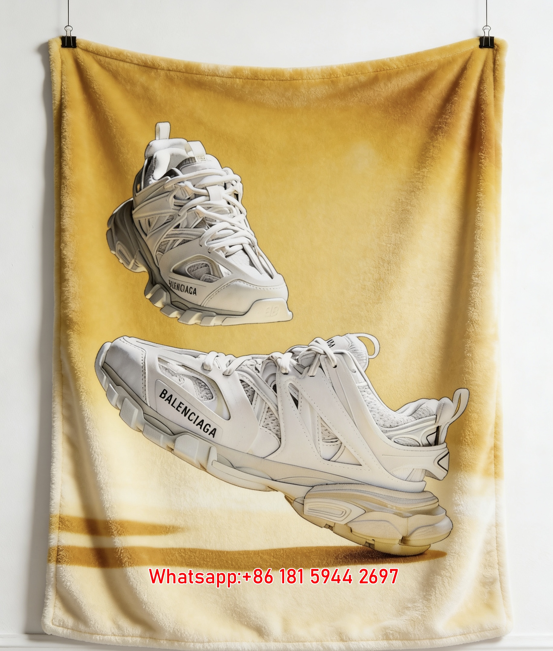 Balenciaga White Sneaker Print Flannel Throw Blanket BA355